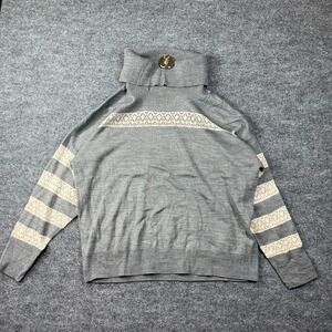 Ovla Sweater Womens XL Gray Tight Knit Ribbed Turtleneck Crochet Lace Detail